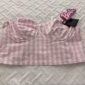 ZaraPink and White Striped Bustier Top
